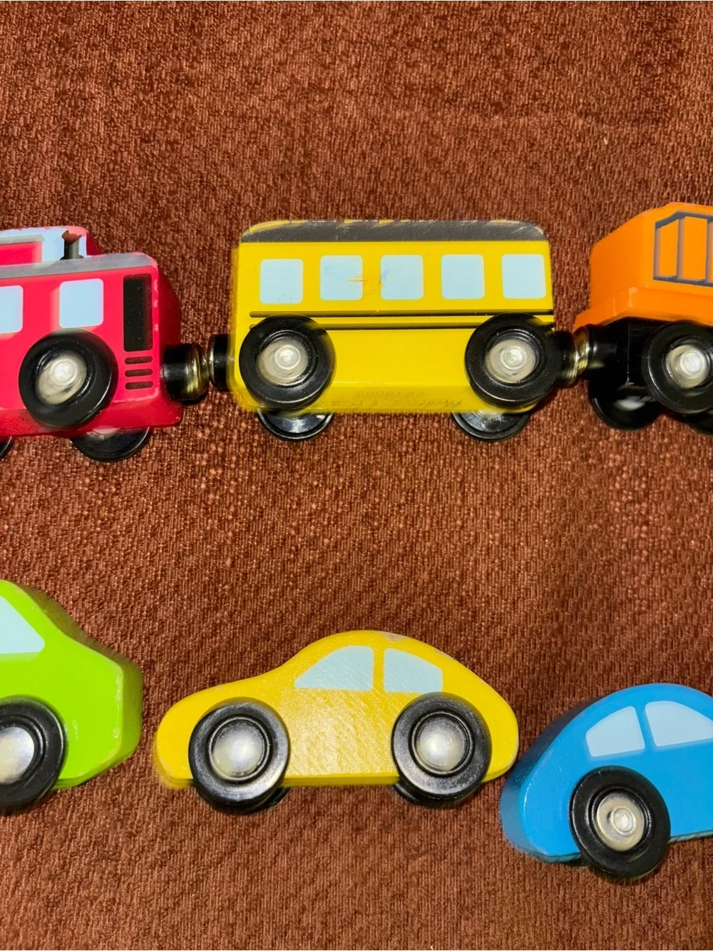 Melissa & Doug Wooden Magnetic Train & Car Vehicle Set (8) Multicolor Kids Cars